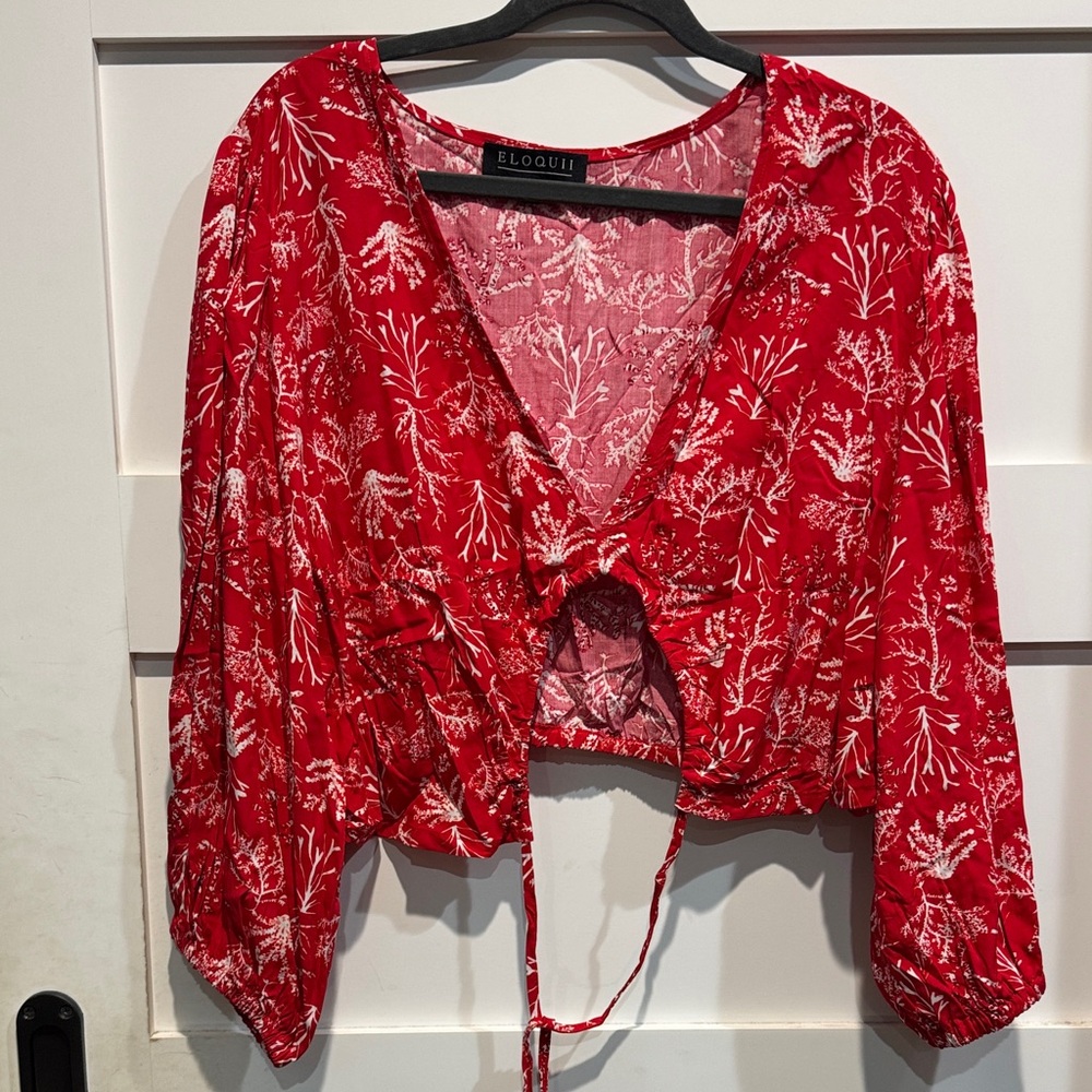 Eloquii Red and White Floral Blouse